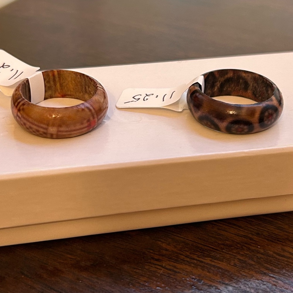 Bundle of Two Size 11.25 Colorful Patterned Wooden Rings NWT Men or Women